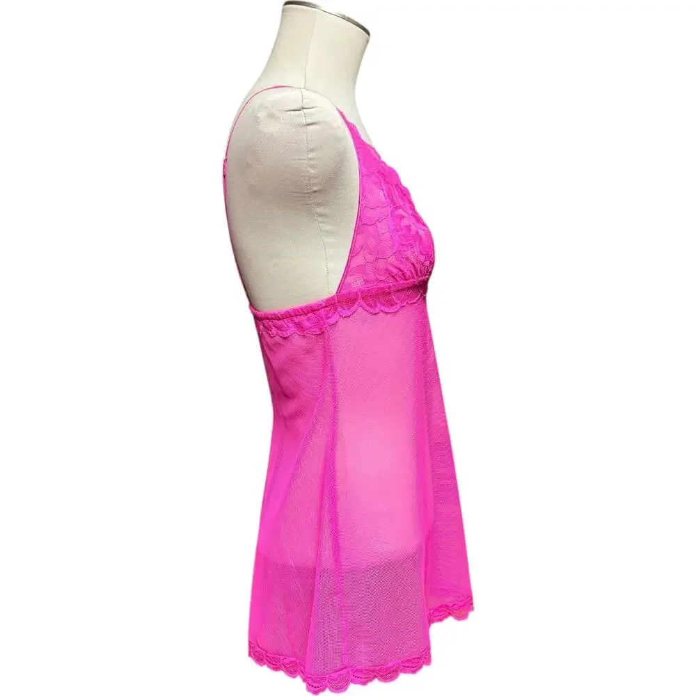 Victoria's Secret Plunge Lace Mesh Lingerie Nightie Hot Pink Small